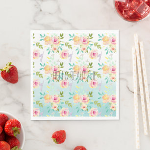 Serviette En Papier Aqua Ombre Floral jaune rose