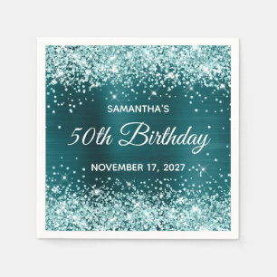 Serviette En Papier Aqua Parties scintillant noir Turquoise bleu huile