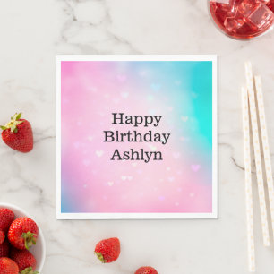 Serviette En Papier Aqua Pink Bokeh Hearts Anniversaire