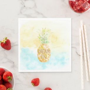 Serviette En Papier Aqua Yellow Pineappé Gold Dream
