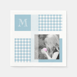 Serviette En Papier Aquamarine Ajouter Votre Photo En vichy Monogramme