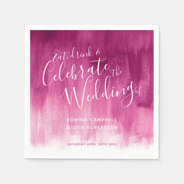 Serviette En Papier Aquarelle Abstraite art rose rouge mariage serviet (Devant)
