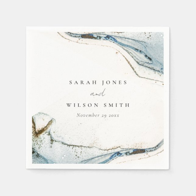 Serviette En Papier Aquarelle Abstraite Blue Gold Mariage de plage (Devant)