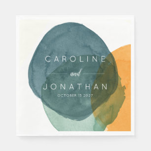 Serviette En Papier Aquarelle Abstraite jaune et Turquoise Mariage per