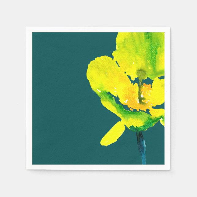 Serviette En Papier Aquarelle abstraite jaune lâche floral (Devant)