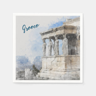 Serviette En Papier Aquarelle Ancienne Athènes Grèce Table de serviett