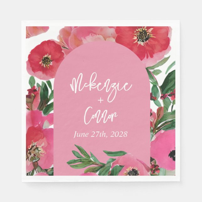 Serviette En Papier Aquarelle Anéone Cardstock Mariage Arche rose (Devant)