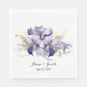 Serviette En Papier Aquarelle Anniversaire Purple Iris Bouquet