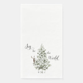 Serviette En Papier Aquarelle Arbre Cerfs Joie au Monogramme Mondial