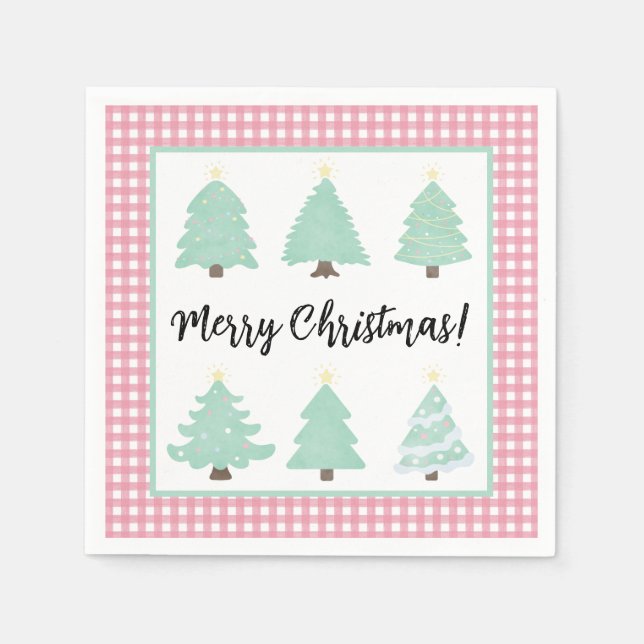 Serviette En Papier Aquarelle Arbres de Noël avec serviettes en plasti (Devant)