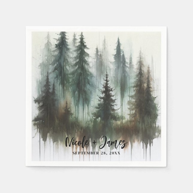 Serviette En Papier Aquarelle Arbres Rustique Wilderness Mariage (Devant)