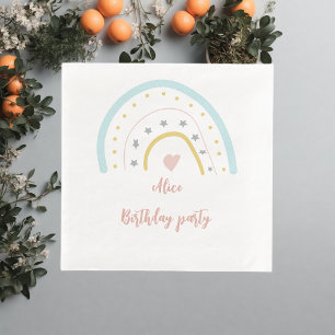 Serviette En Papier Aquarelle arc-en-ciel rose bleu fête d'anniversair