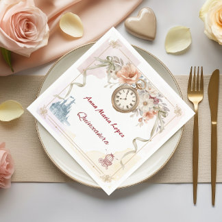 Serviette En Papier Aquarelle arc-en-ciel thème Cinderella quinceanera
