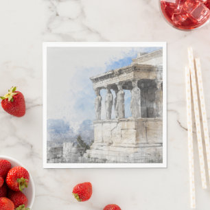 Serviette En Papier Aquarelle Athènes Ruines serviettes - Grec ancien