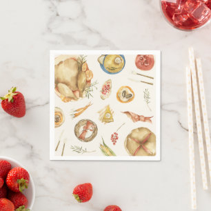 Serviette En Papier Aquarelle Automne Chute Turquie Thanksgiving Dîner