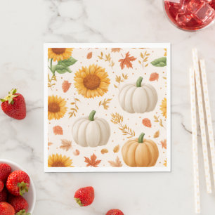 Serviette En Papier Aquarelle Automne Citrouilles & Motif de tournesol