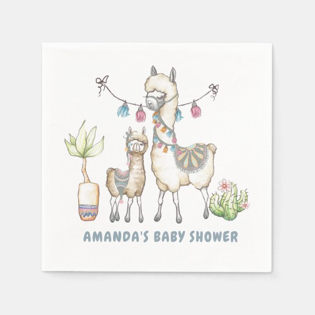 Serviette En Papier Aquarelle Baby shower à thème Llama (Devant)
