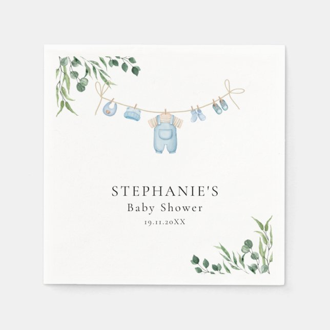 Serviette En Papier Aquarelle Baby shower bleu (Devant)