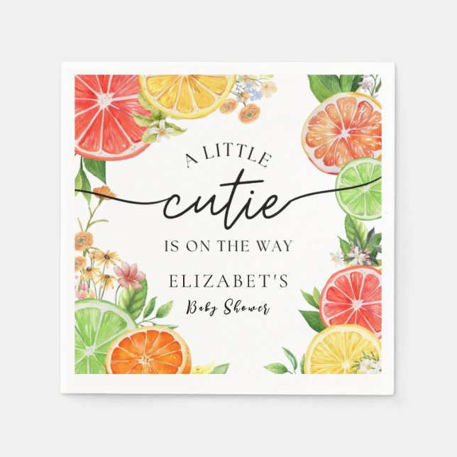 Serviette En Papier Aquarelle Baby shower Citrus Little Cutie (Devant)
