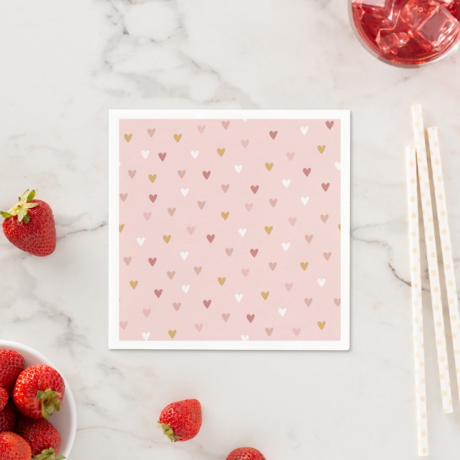 Serviette En Papier Aquarelle Baby shower Coeurs roses (En situation)