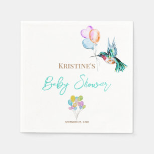 Serviette En Papier Aquarelle Baby shower colibri et ballons