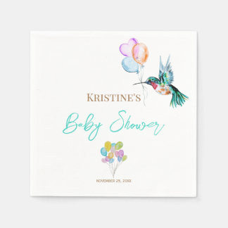 Serviette En Papier Aquarelle Baby shower colibri et ballons