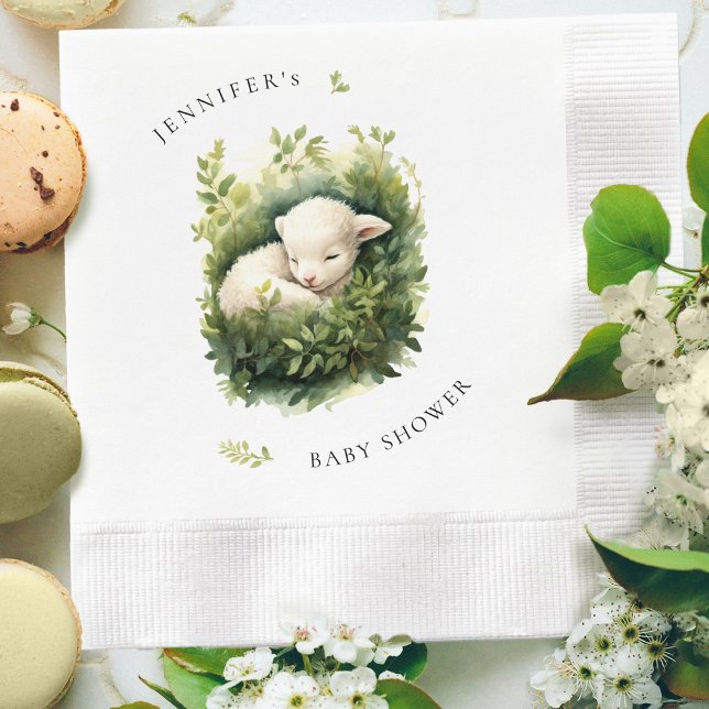 Serviette En Papier Aquarelle Baby shower de l'agneau couché (Créateur téléchargé)