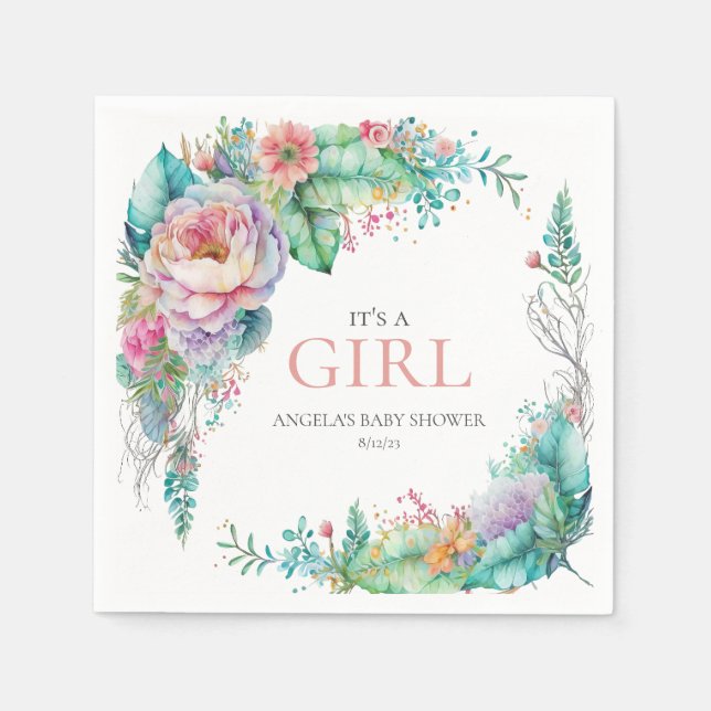 Serviette En Papier Aquarelle Baby shower floral serviettes (Devant)