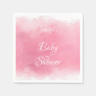 Serviette En Papier Aquarelle Baby shower manuscrit rose élégant