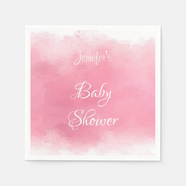 Serviette En Papier Aquarelle Baby shower manuscrit rose élégant (Devant)