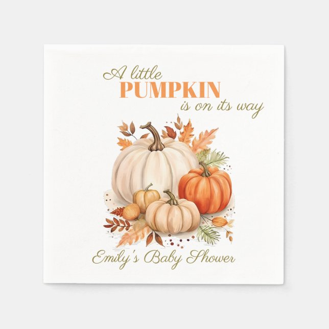 Serviette En Papier Aquarelle Baby shower orange petit Citrouille (Devant)