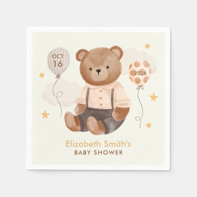 Serviette En Papier Aquarelle Baby shower Ours en Teddy (Devant)