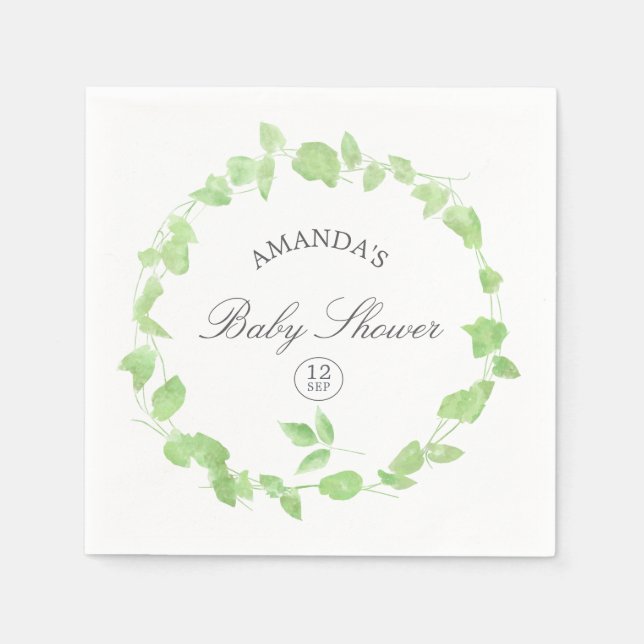 Serviette En Papier Aquarelle Baby shower verdoyant (Devant)