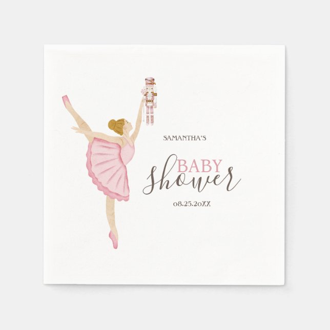 Serviette En Papier Aquarelle Ballerina Nutcracker Baby shower rose (Devant)