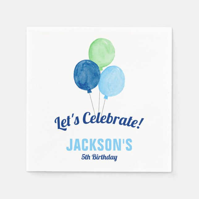 Serviette En Papier Aquarelle Ballons Garçon Anniversaire (Devant)