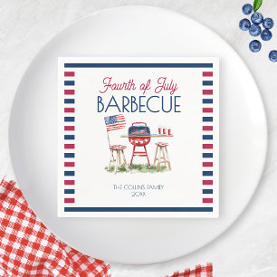 Serviette En Papier Aquarelle Barbecue Drapeau 4 juillet fête d'été