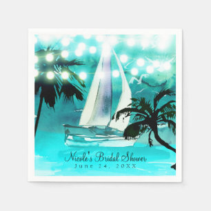 Serviette En Papier Aquarelle Bateaux à voile Palmiers & Guirlandes lu