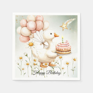 Serviette En Papier Aquarelle Bébé Oie blanche fête d'anniversaire