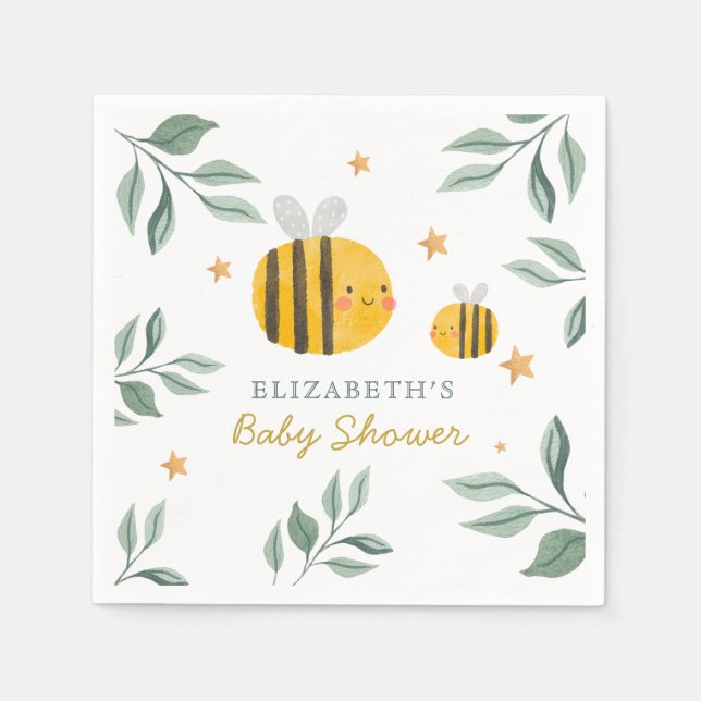 Serviette En Papier Aquarelle Bee Honey Baby shower sucré serviettes (Devant)