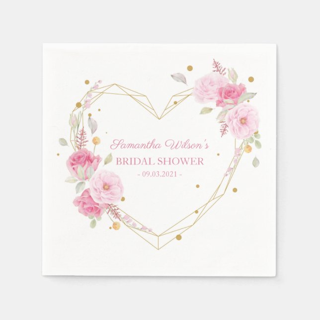 Serviette En Papier Aquarelle Belle Fête des mariées rose fleurie (Devant)