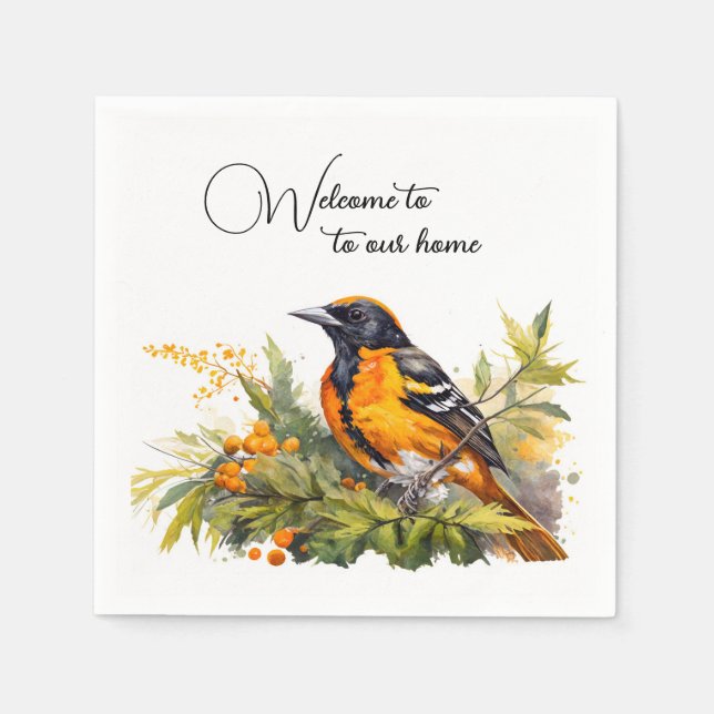 Serviette En Papier Aquarelle Bienvenue Baltimore Oriole (Devant)