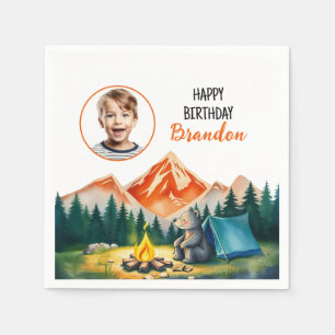 Serviette En Papier Aquarelle Blanc Camping Ours Enfants Photo Anniver