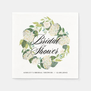 Serviette En Papier Aquarelle blanche Hydrangea Wreath Fête des mariée