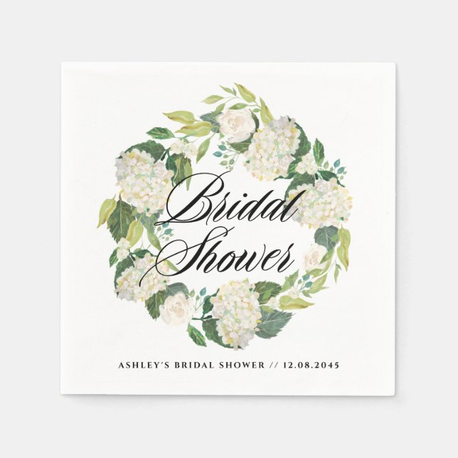 Serviette En Papier Aquarelle blanche Hydrangea Wreath Fête des mariée (Devant)