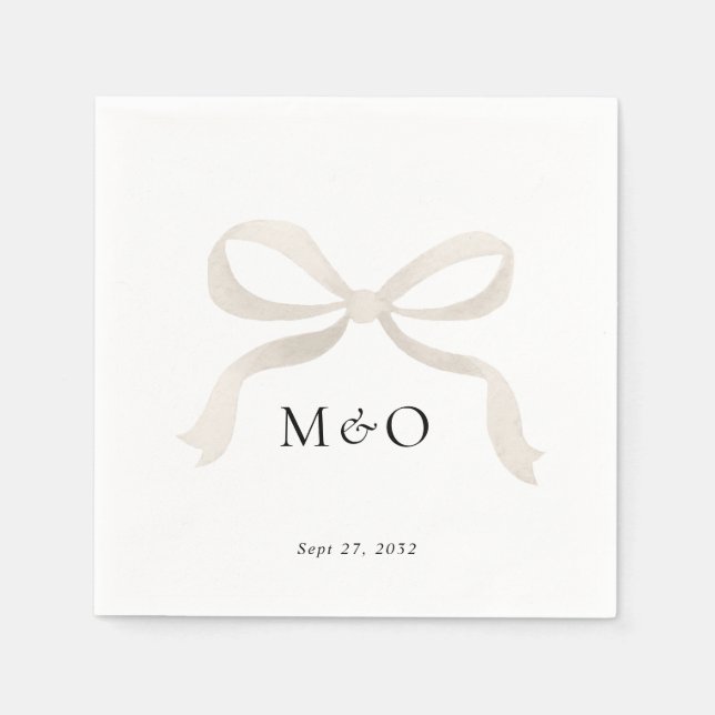 Serviette En Papier Aquarelle blanche ivoire moderne Mariage Monogramm (Devant)
