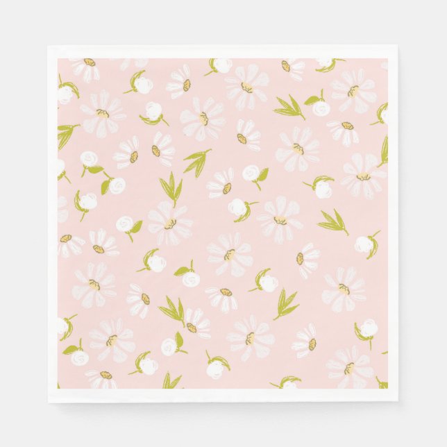 Serviette En Papier Aquarelle blanche sur rose (Devant)