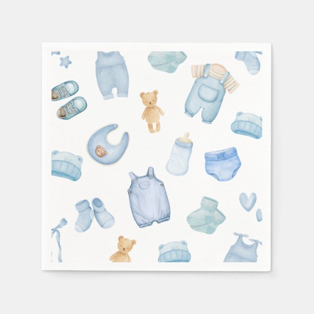 Serviette En Papier Aquarelle Blanchisserie Baby shower de verdure ble (Devant)
