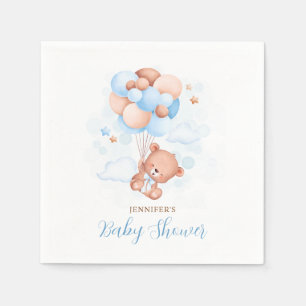 Serviette En Papier Aquarelle Bleu Ballons Baby shower Ours en Teddy
