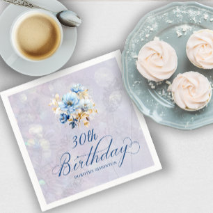 Serviette En Papier Aquarelle Bleu Blanc Floral 30e anniversaire