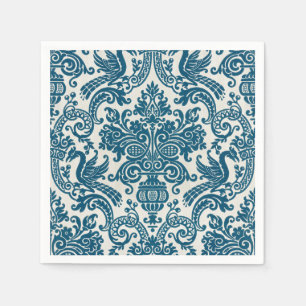 Serviette En Papier Aquarelle bleu & blanc Floral Vintage Motif